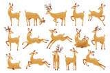 Fototapeta Pokój dzieciecy - Cartoon deer wild animal forest fauna standing, jumping and grazing set isolated on white background