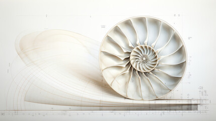 Nautilus spiral fibonacci pencil drawing, wallpaper