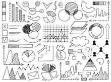 Hand Drawn Infographics Doodle Charts, Graphs And Diagram Isolated Set Vector Illustration