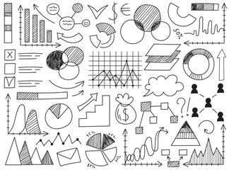 Sticker - Hand drawn infographics doodle charts, graphs and diagram isolated set vector illustration