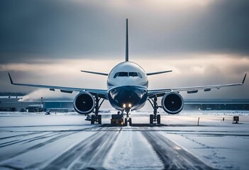 AI generated illustration of a small aircraft seen on the tarmac of a snow-covered airport