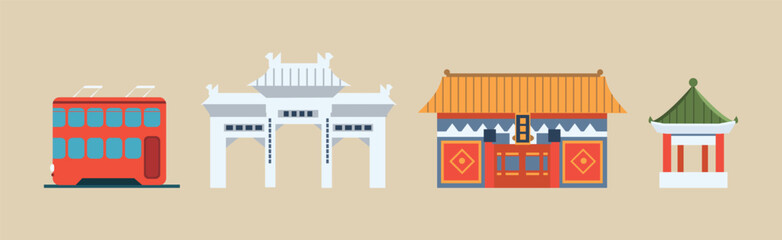 Wall Mural - China Country Famous Landmark and Building Vector Set