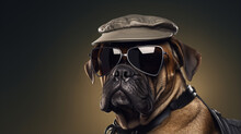 Bull Mastiff Working As A Security. Bulldog Dressed As A Police Officer. Generative Ai