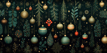 Merry Christmas Pattern On Black Background