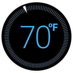 Canvas Print - Thermostat showing ambient temperature in Fahrenheit scale. Device display on white background