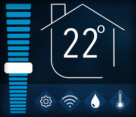 Canvas Print - Smart home system. Thermostat display showing ambient temperature in Celsius scale and different icons