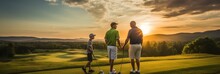 Dad Teaches His Child To Play Golf, Dad And Child On A Golf Course,banner