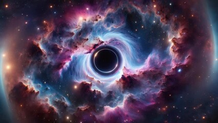 a black hole absorbs matter. flight to a black hole. flying through nebulae. interstellar space