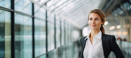 Poster - Business woman businesswoman walking smiling in office building