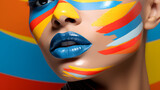 Fototapeta  - Caras pintadas de modelos en primer plano de varios colores.