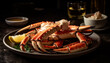 Freshly cooked crab leg on a rustic plate, ready to eat seafood generated by AI