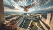 Medieval Messenger: Falcon's Flight Over the Castle