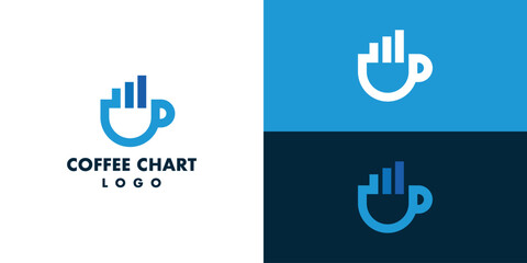 Wall Mural - Coffee Chart Graphic Logo Design. Mug Cup Coffee Bar Statistics Logo Symbol Icon Vector Illustration