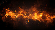 Fire sparks particles with flames isolated on black background. Very high resolution generativ ai