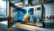 A sleek microwave displays a potato amidst visible electricity, combining modernity with a hint of science fiction...