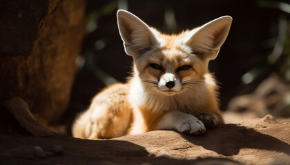 Canvas Print - Red fox staring, alertness in animal eye, natural beauty portrait generated by AI