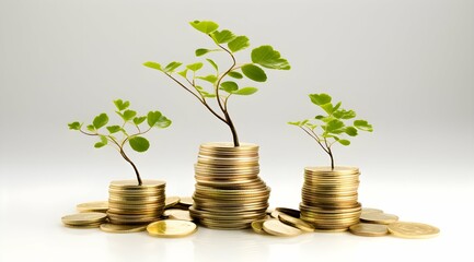 Wall Mural - growth money young tree growing on stacks of coins Multiple sources of income