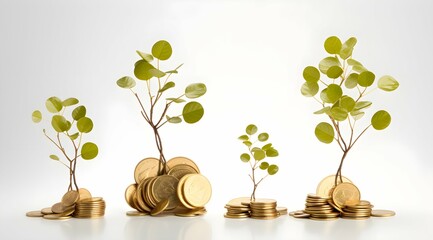 Wall Mural - growth money young tree growing on stacks of coins Multiple sources of income