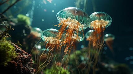 Wall Mural - Jellyfish in natural aquatic habitat