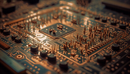 Poster - Abstract pattern of computer circuit board shows technological complexity and progress generated by AI