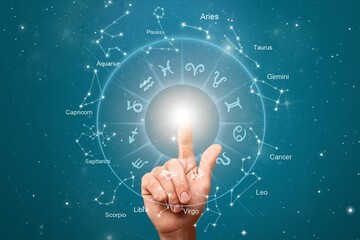 Sticker - Astrological zodiac horoscope circle in female hands