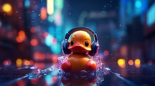 Trendy Rubber Duck With Neon Color Photography Image AI Generated Image