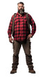 a blue-collar worker/woodsman in a red flannel shirt, full body in a Labor-themed, isolated, and transparent PNG photorealistic illustration. Generative ai