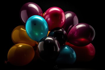 Poster - Colorful balloons in black background