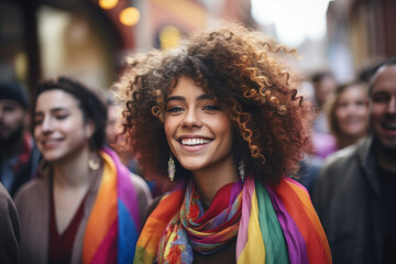 Canvas Print - LGBTQ+ allies participating in a public event to show their support. Concept of allyship and inclusion. Generative Ai.