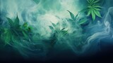 Fototapeta  - Hazy smoke backdrop with cannabis marijuana buds.