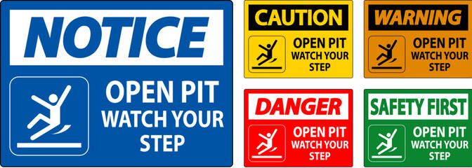 Poster - Caution Sign Open Pit, Watch Your Step