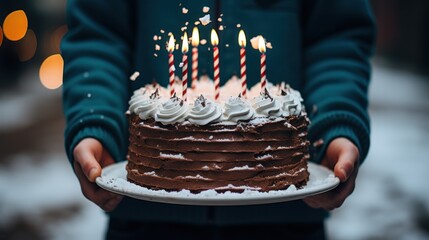 Sticker - A person holding a cake with lit candles, AI