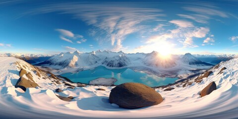 Sticker - 360 panorama of the mountains and lake, AI