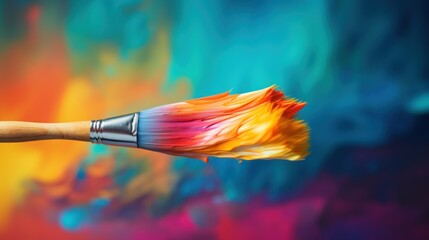 Canvas Print - Colorful paint brush on a colorful background, AI