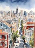 Fototapeta  - Watercolor art of San Francisco