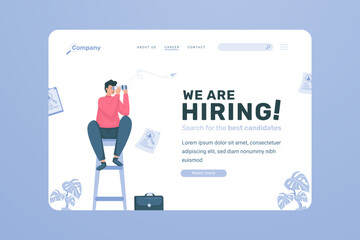 Wall Mural - search for best candidate hiring recruitment illustration on landing page design