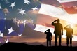 © BillionPhotos.com - Silhouettes of male soldiers on sunset and USA flag.