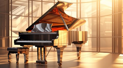Poster - rendering of a grand piano playing a beautiful melody AI generated illustration