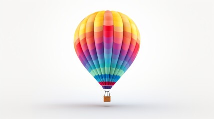 Wall Mural - representation of a colorful hot air balloon soaring alone against a white background  AI generated illustration