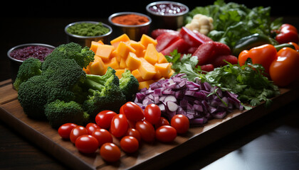 Canvas Print - Freshness on table healthy salad, vegetarian meal, organic ingredients generated by AI