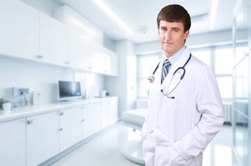 Canvas Print - Confident smart doctor at modern hospital.