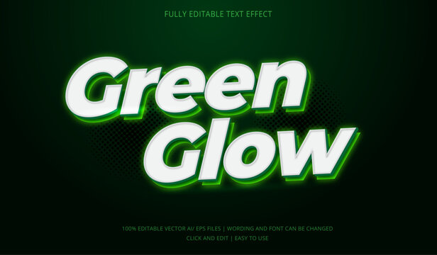 Green Glow editable text effect - white and emerald green extruded vector 3d text effect - green neon glow