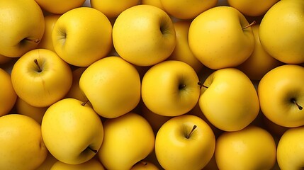 Wall Mural - Top-view angle background of yellow apple fruits.