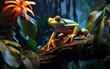 Realistic photo of colorful yellow-eyed tree frog in its tropical setting. generative ai