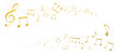 ゴールドの楽譜のフレームイラスト　五線譜　背景イラスト　音符、音楽記号のイラスト