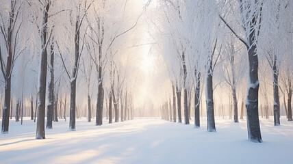 Wall Mural - morning in the winter park, trees alley winter landscape