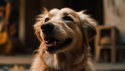 Sticker - Smiling purebred retriever sitting outdoors, looking at camera with loyalty generated by AI