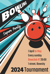 Wall Mural - Bowling super party, tournament flyer or card