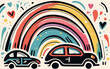 Where the Popular and Colorful Realms of Children's Doodling Cars abd rainbow Converge into a Tapestry of Endless Delight