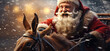 a photo of santa claus in his cart with santa claus reindeer